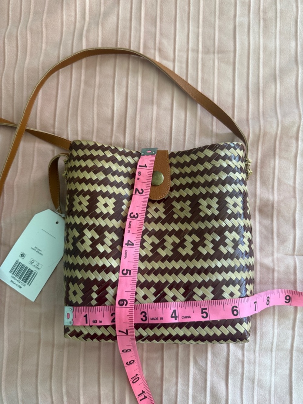 Belk Woven Straw Braided Crossbody Bag in Brown Beige Pattern - Picture 11 of 11